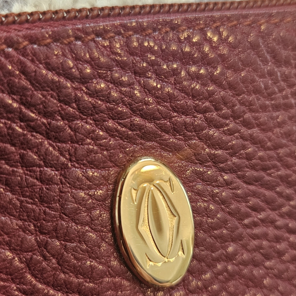 EUC Vintage Must de Cartier Bordeaux Leather Coin Purse Wristlet w/ Chain & Card - Picture 8 of 14